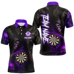 Maxcorners Purple Grim Reaper Flame Darts Shirt For Men Custom Skull Darts Jersey Team Polo & Quarter Zip LM1812