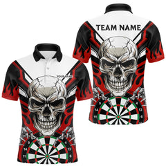 Maxcorners Personalized Skull Darts Polo & Quarter Zip Custom Darts Shirt For Men, Darts Team Jersey |Red LM1812