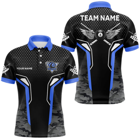 Maxcorners Black And Red 8 Ball Pool Wings Custom Camo Billiard Shirts For Men, 8 Ball Billiard Team Jerseys