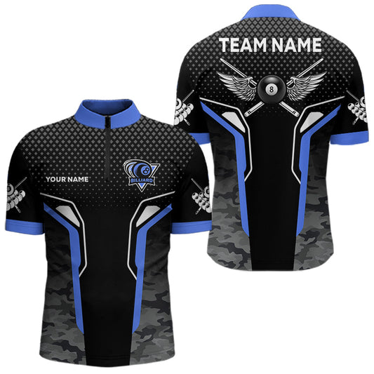 Maxcorners Black And Red 8 Ball Pool Wings Custom Camo Billiard Shirts For Men, 8 Ball Billiard Team Jerseys