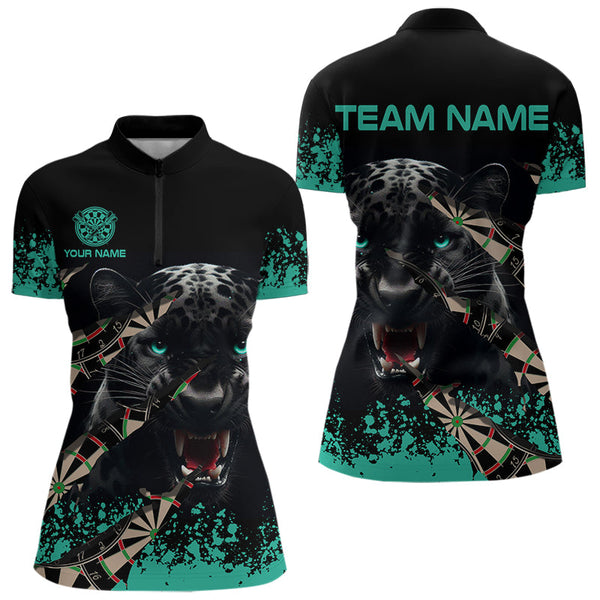 Maxcorners Personalized Grunge Turquoise 3D Panther Dart Shirts Polo & 1/4 Zip For Men Custom Cool Dart Jersey