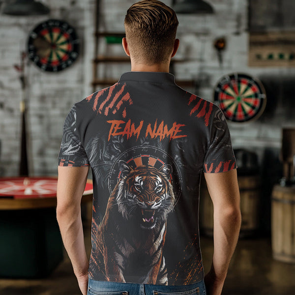 Maxcorners Black And Orange Custom Tiger Darts Polo & Quarter Zip, Dart Shirts For Women Team Dart Jerseys