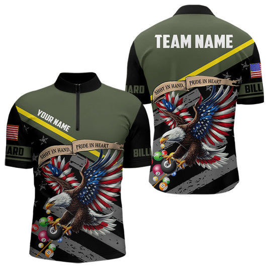 Maxcorners Shot In Hand Pride In Heart Custom Eagle Us Flag Green Men Billiard Shirt Army Billiard Team Jersey