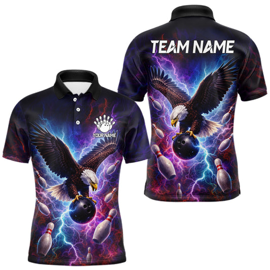Maxcorners Custom Colorful Thunder Lightning Eagle Bowling Shirt For Men, Bowling Team Jersey Polo & 1/4 Zip LM1903