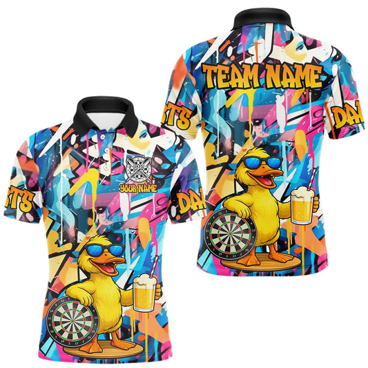 Maxcorners Funny Duck Colorful Graffiti Darts Shirt For Men Custom Darts Team Jersey Polo & 1/4 Zip LM1904
