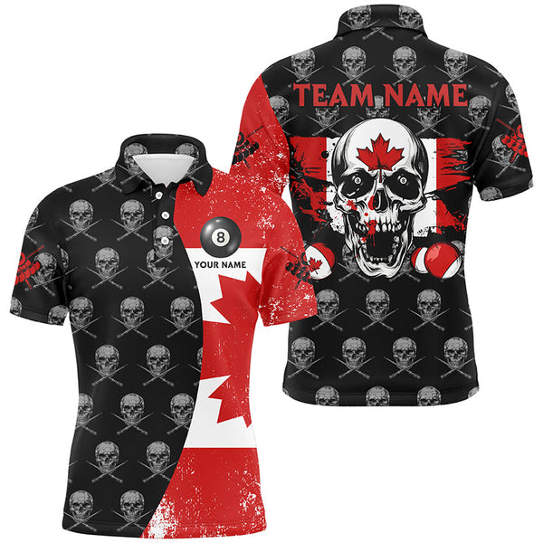 Maxcorners Grunge Canada Flag Custom Skull Pattern Billiard Shirts For Men, Patriotic Unique Billiard Jerseys