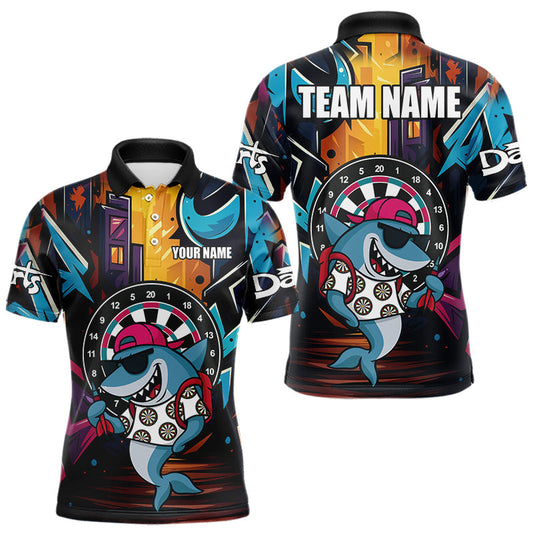 Maxcorners Funny Shark Colorful Graffiti Style Custom Dart Shirts For Men, Dart Team Jersey Best Darts Outfit LM2007