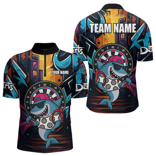 Maxcorners Funny Shark Colorful Graffiti Style Custom Dart Shirts For Men, Dart Team Jersey Best Darts Outfit LM2007