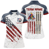 Maxcorners Billiard White Grunge American Flag Customized Name, Team Name 3D Polo Shirt