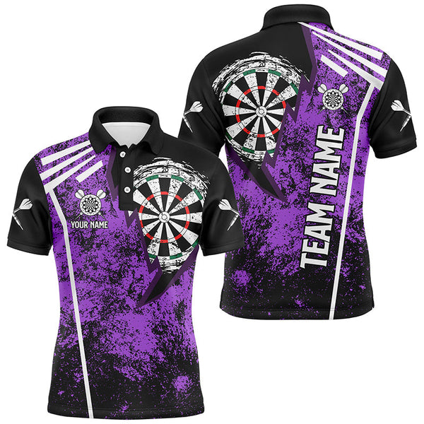 Maxcorners Personalized Grunge Darts Polo & Quarter Zip Shirts Custom Retro Darts Team Jerseys | Purple