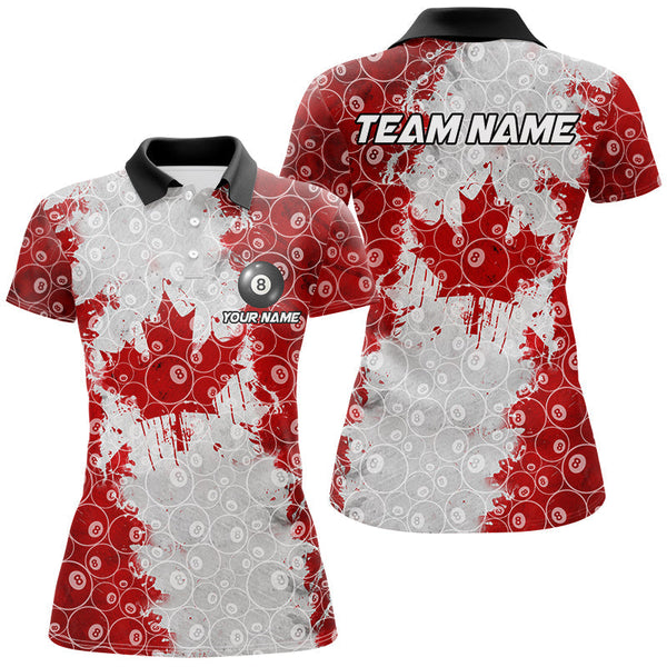Maxcorners Canadian Leaf 8 Ball Pattern Billiard Jersey Customized Name, Team Name 3D Polo Shirt