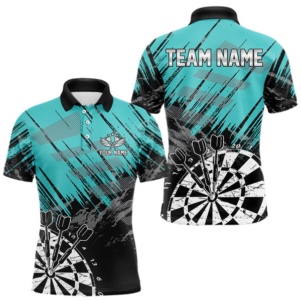 Maxcorners Turquoise Grunge Darts Shirts For Men Custom Dart Jersey With Pocket Option MT2009