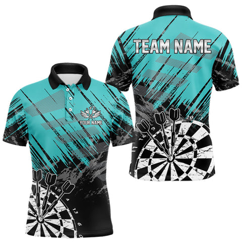 Maxcorners Turquoise Grunge Darts Shirts For Men Custom Dart Jersey With Pocket Option MT2009