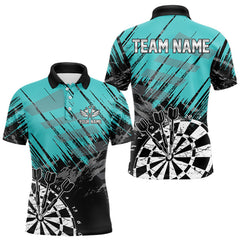 Maxcorners Turquoise Grunge Darts Shirts For Men Custom Dart Jersey With Pocket Option MT2009