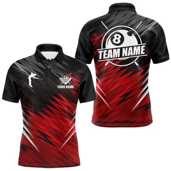 Maxcorners Black And Red 8 Ball Billiard Pool Shirts For Men Custom Billiard League Shirts, Pool Team Jersey