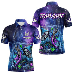 Maxcorners Funny Blue Purple Galaxy Alien Dart Shirts For Men Custom Glowing Dart Jersey Team Polo & 1/4 Zip LM3010