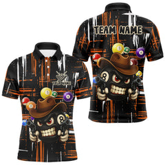 Maxcorners Personalized Orange Grunge Funny 8 Ball Billiard Shirt For Men, Pool Team Jersey Polo & 1/4 Zip TU1711