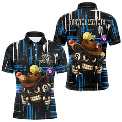 Maxcorners Personalized Blue Grunge Funny 8 Ball Billiard Shirt For Men, Pool Team Jersey Polo & 1/4 Zip TU1711