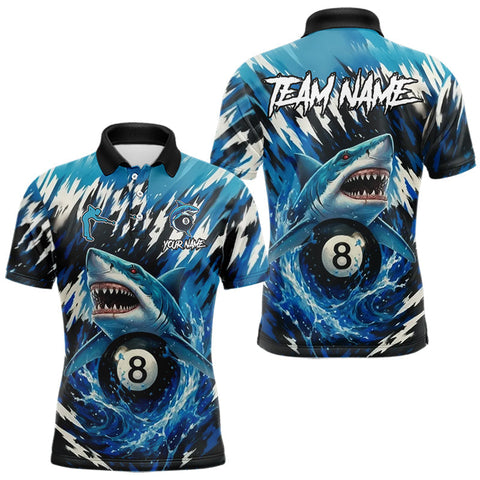 Maxcorners Blue Shark 8 Ball Billiard Shirt For Men Custom Billiard Jersey, Pool Team Shirt Polo & 1/4 Zip TU1711