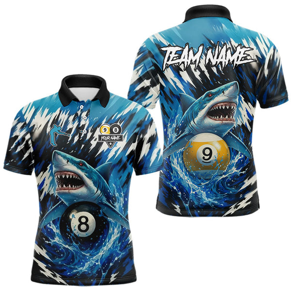 Maxcorners Custom Funny Blue Shark 8 Ball & 9 Ball Billiard Shirt For Men, Pool Team Shirt Polo & 1/4 Zip TU1711