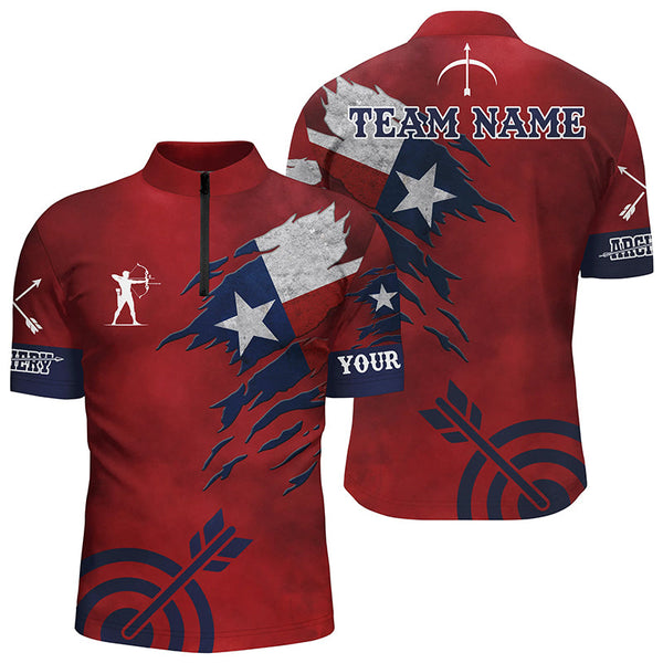 Maxcorners Personalized Texas Archery Men Quarter-Zip, Archery Jersey Texas Flag Shirts For Archer