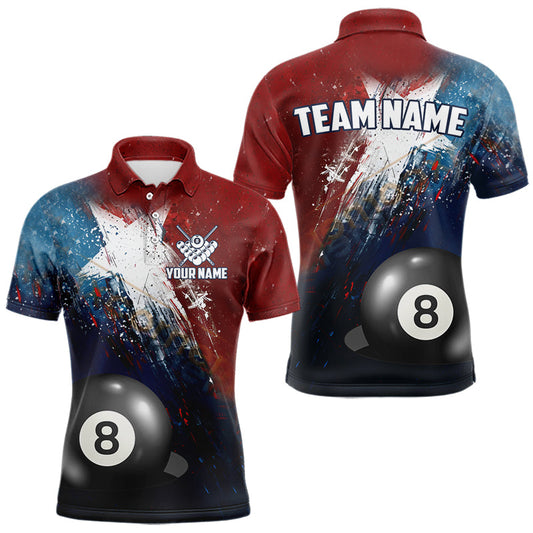 Maxcorners Personalized Grunge Texas Flag 8 Ball Billiard Pool Shirt For Men, Patriotic Texas Billiard Jerseys