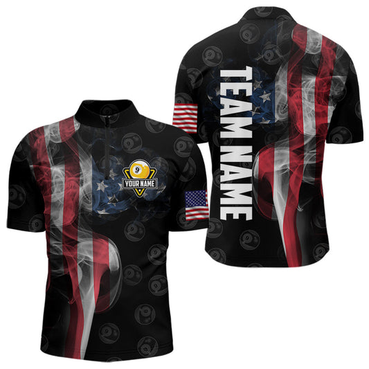 Maxcorners Personalized Vintage Smoke Us Flag Billiard Shirts For Men, 9 Ball Pool Patriotic Billiard Jerseys