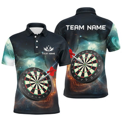 Maxcorners Personalized 3D Darts Board Galaxy Universe Men Darts Polo Shirts Custom Darts Team Jerseys