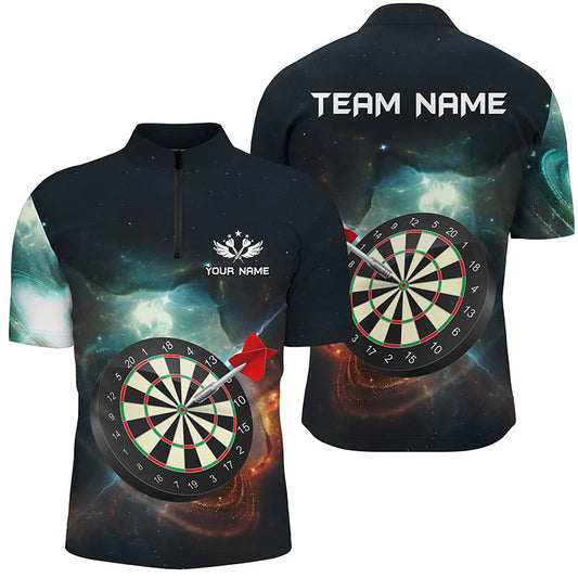 Maxcorners Personalized 3D Darts Board Galaxy Universe Men Darts Polo Shirts Custom Darts Team Jerseys