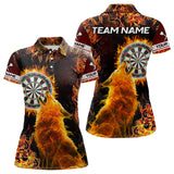 Maxcorners Orange Flame Dartboard Wolf Dart Shirts For Men Custom Dart Jersey Polo & 1/4 Zip, Dart Team Shirts