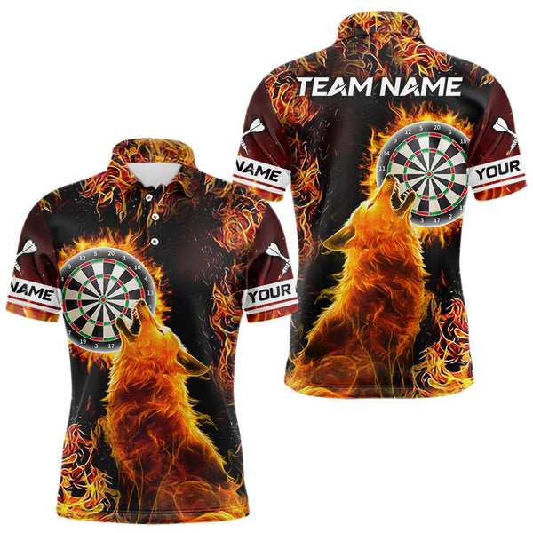 Maxcorners Orange Flame Dartboard Wolf Dart Shirts For Men Custom Dart Jersey Polo & 1/4 Zip, Dart Team Shirts
