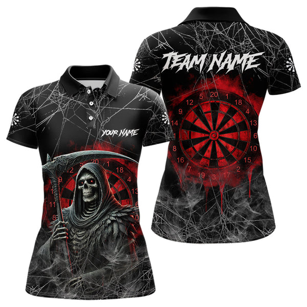 Maxcorners Black And Red Smoke Grim Reaper Funny Dart Shirts For Men Custom Dart Jerseys, Darts Clothing