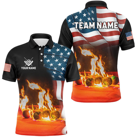 Maxcorners Personalized Billiard Balls Fire American Flag 3D Shirts For Men Custom Patriotic Billiard Apparel