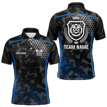 Maxcorners Black And Blue Camo Dart Shirt With Pocket For Men Custom Dart Team Jersey LM1203