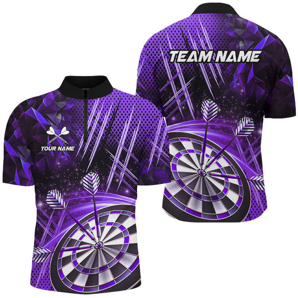 Maxcorners Personalized 3D Glitter Men Darts Shirts Custom Team Dart League Shirts Dart Jerseys |Purple