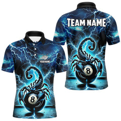 Maxcorners Blue Lightning Thunder Scorpion 8 Ball Pool Polo & 1/4 Zip For Men Custom Billiard Team Jersey MT2009