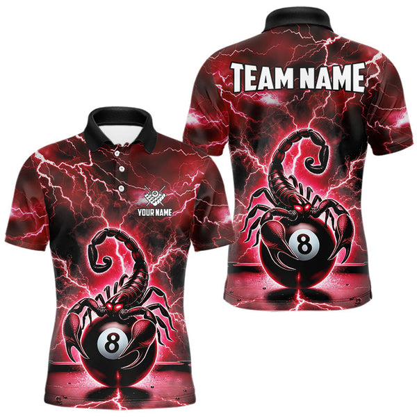 Maxcorners Red Lightning Thunder Scorpion 8 Ball Pool Polo & Quarter Zip For Men Custom Billiard Team Jersey MT2009