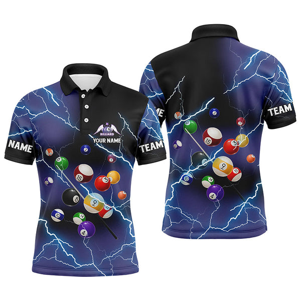 Maxcorners Personalized Billiard Balls Thunder Lightning Purple Version Custom Name 3D Polo Shirts For Men Lm105