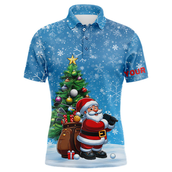 Maxcorners Funny 3D Santa Christmas Pine Tree Blue Golf Jersey Customized Name 3D Shirt Unisex