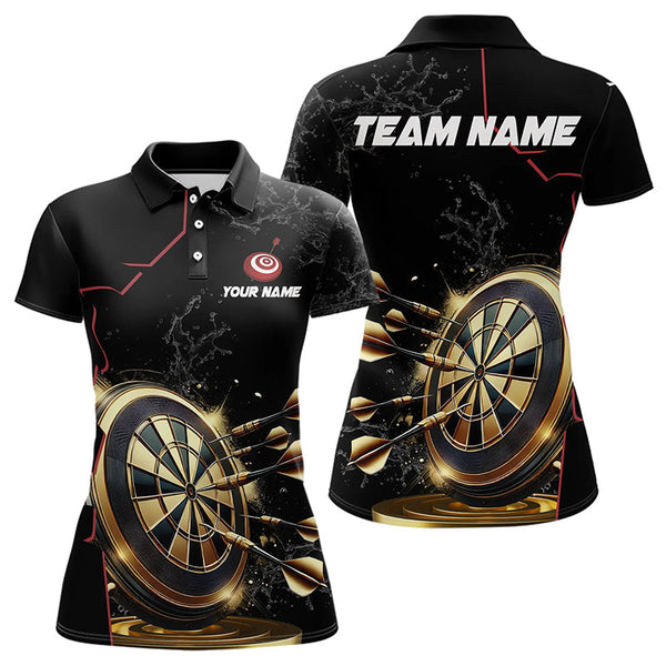 Maxcorners Custom Black And Golden Dart Shirts For Men, Personalized Glowing Darts Team Jerseys Darts Uniform