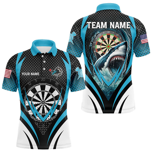 Maxcorners Personalized Blue Dartboard With Shark Men Dart Shirts Custom Darts League Dart Team Jerseys