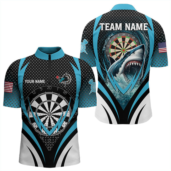 Maxcorners Personalized Blue Dartboard With Shark Men Dart Shirts Custom Darts League Dart Team Jerseys