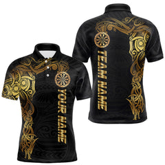 Maxcorners Personalized Gold Black Tribal Darts Shirt For Men Custom Darts Jersey Team Polo & Quarter Zip