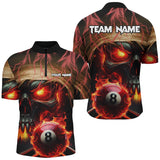 Maxcorners Billiard Skull Burning 8 Ball Pool Fire Customized Name, Team Name 3D Polo Shirt