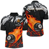 Maxcorners Billiard Red 8 Ball Fire Flame Grunge Pattern Customized Name, Team Name 3D Polo Shirt