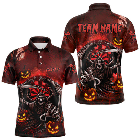 Maxcorners Funny Red Grim Reaper Halloween Darts Shirt For Men Custom Darts Jersey Team Polo & Quarter Zip MT2108