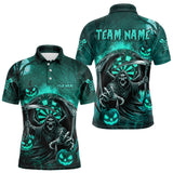 Maxcorners Turquoise Grim Reaper Halloween Darts Shirt For Men Custom Darts Jersey Team Polo & Quarter Zip MT2108