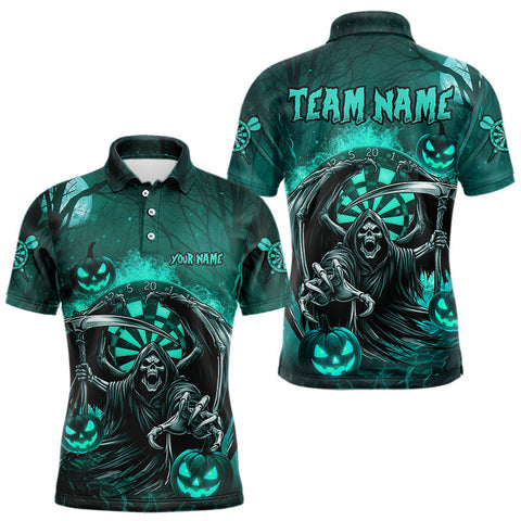 Maxcorners Turquoise Grim Reaper Halloween Darts Shirt For Men Custom Darts Jersey Team Polo & Quarter Zip MT2108