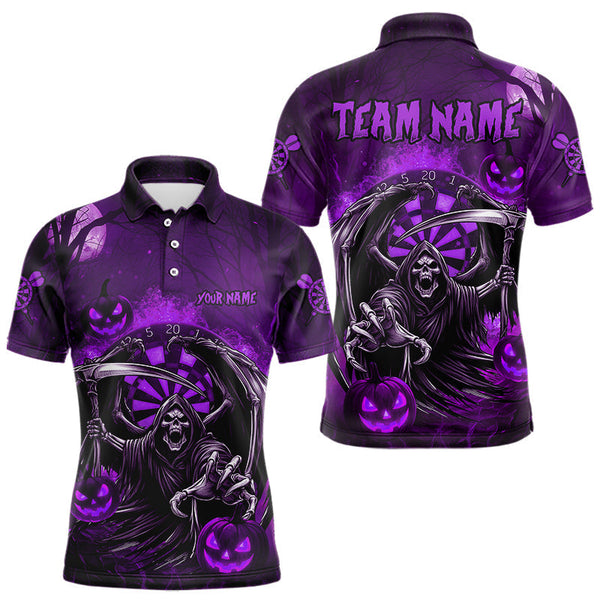 Maxcorners Funny Purple Grim Reaper Halloween Darts Shirt For Men Custom Darts Jersey Team Polo & Quarter Zip MT2108