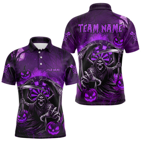Maxcorners Funny Purple Grim Reaper Halloween Darts Shirt For Men Custom Darts Jersey Team Polo & Quarter Zip MT2108